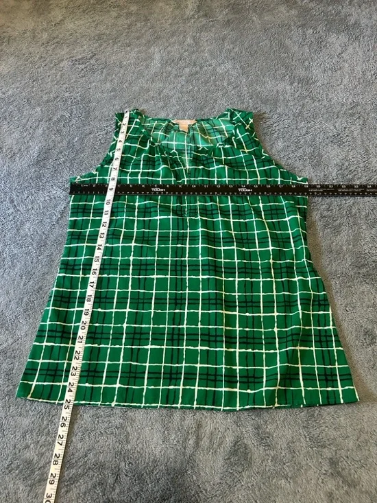 Banana Republic Green Plaid Sleeveless Split Neck Blouse Top Medium - Picture 8 of 8